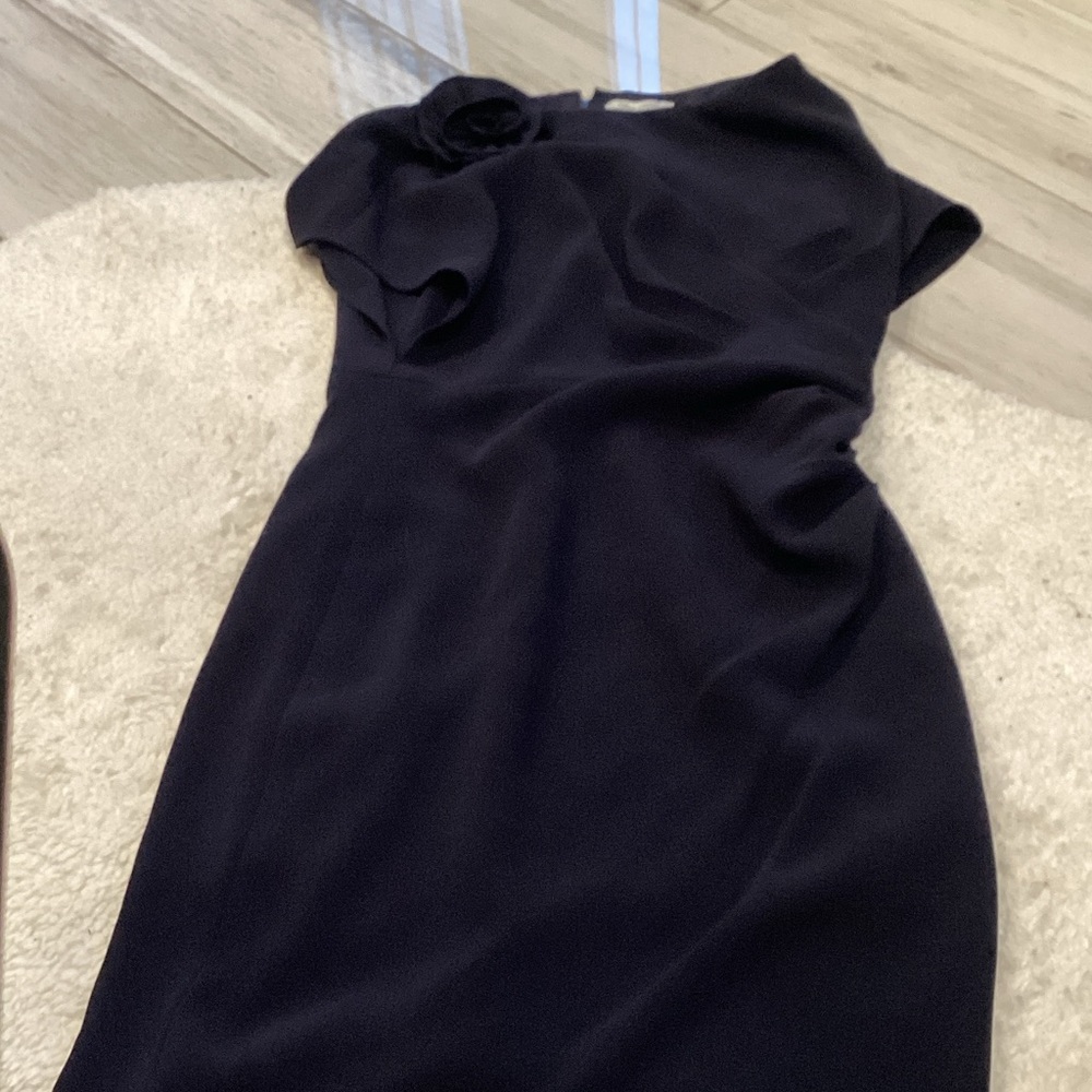 Teri Jon  Navy Sheath Dress with Rosette Detail